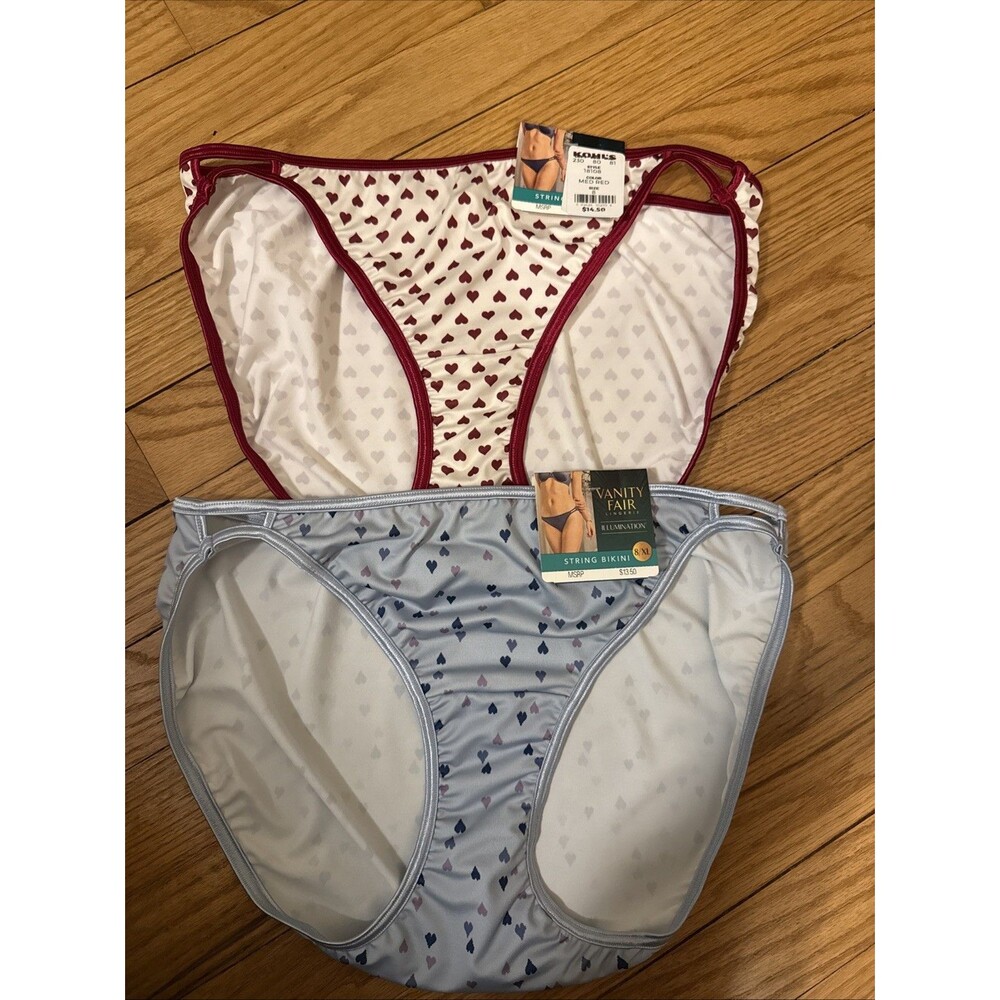 2 Vanity Fair Illumination Bikini Panty Multi 18108 Sz 8/XL - NWT Hearts